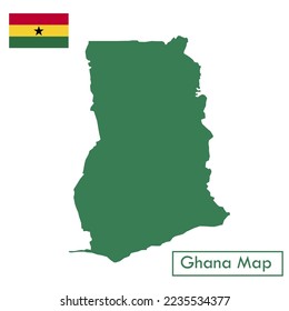 Grüne Ghana-Landkarte, Vektorgrafik mit nationaler Flagge