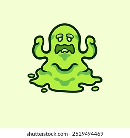 Green Ghost Character Cartoon Vector Illustration Perfect for Children’s Book Design and Educational Materials