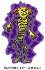 Green ghost smooth shapes on a purple background with dark spots. 