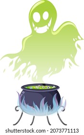 Green ghost spirit with potion pot illustration