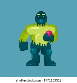 Green giant scary monster bring magic ball cartoon character with wearing a mask vector Illustration in flat style