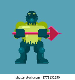 Green giant scary villain monster bring trident cartoon character with wearing a mask vector Illustration in flat style