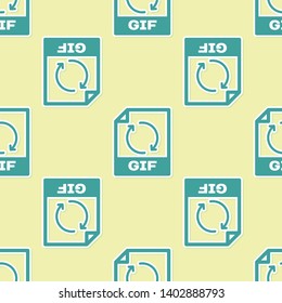 Green GIF file document icon. Download gif button icon isolated seamless pattern on yellow background. GIF file symbol. Vector Illustration