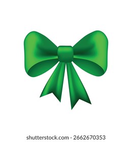 Green gift bow, flat ribbons isolated on white background. Ribbon banner vector illustration. Holiday lace.