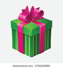 Grüne Geschenkbox mit hellrosa Band und Schleife
