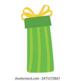 Green gift box. flat design vector illustration isolated on white. Holiday present decorated with ribbon bow for Surprise, gift, holiday, birthday, anniversary, Gratitude theme illustration. 