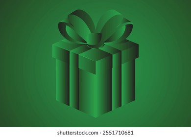  green gift box with floating lid isolated With gradient green background.