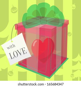 Green gift box with heart