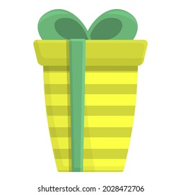 Green gift box icon cartoon vector. Christmas present. Ribbon bow