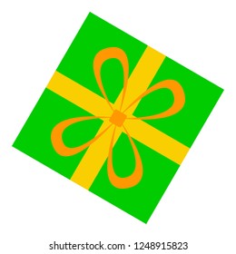 Green gift box icon. Flat illustration of green gift box vector icon for web design