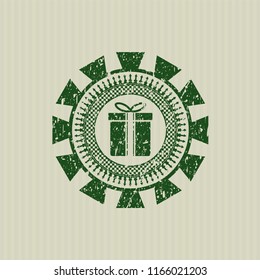 Green gift box icon inside distress grunge stamp