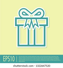 Green Gift box icon isolated on yellow background. Flat design. Vector Illustration