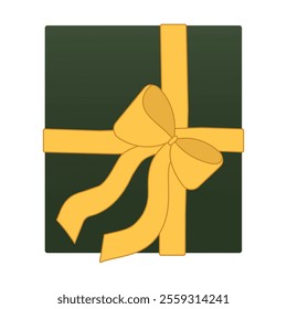 green gift box lid with yellow ribbon and bow isolated element