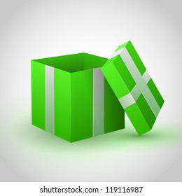 Green gift box on gray background