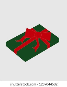 Green gift box on gray background.