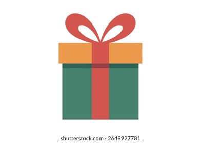Green Gift Box with Orange Ribbon, Ideal for Festive Design
