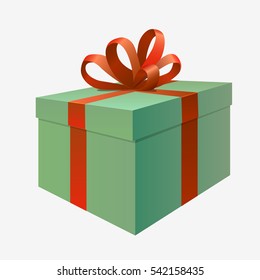 Green gift box present icon. Isolated on white background. Flat vector stock illustration