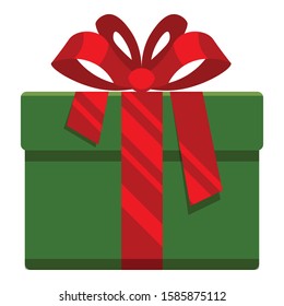 Green gift box with red bow for Christmas holidays vector illustration.