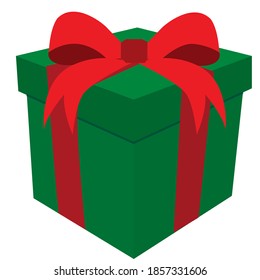 Green gift box with a red bow on a white background.In ENP 10 format