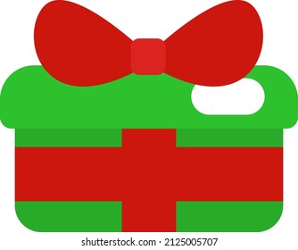 Caja de regalo verde con arco rojo, ilustración, vector sobre un fondo blanco.