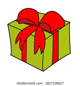 una caja de regalo verde con cinta roja para Navidad, evento navideño 