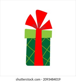 green gift box with red ribbon on the white background