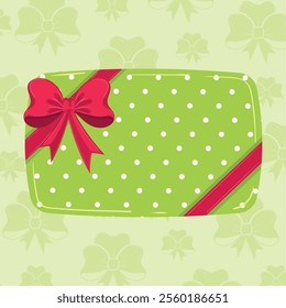 Green gift box with red ribbon and polka dot design Vector