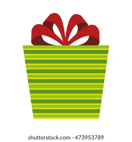 green gift box with red ribbon surprise celebration vector illustration