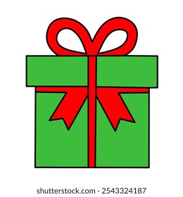 Green gift box with red ribbon,christmas gift