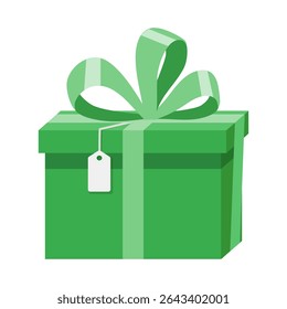 A Green Gift Box with Ribbon and Tag, present box, celebration, holiday 