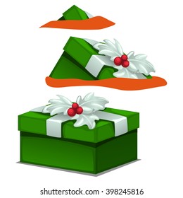 Green gift box sinking in quicksand. Vector illustration.