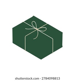 green gift box with twine isolated on white background