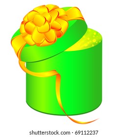 green gift box with yellow bow over white background