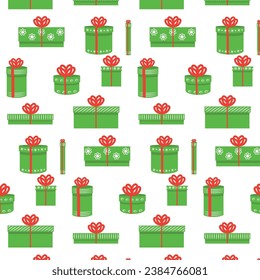 Green gift boxes collection seamless pattern vector illustration