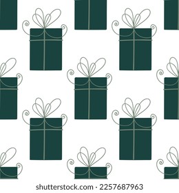 Green gift boxes. Festival seamless pattern.