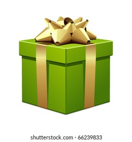 Green gift with gold bow vector illustration