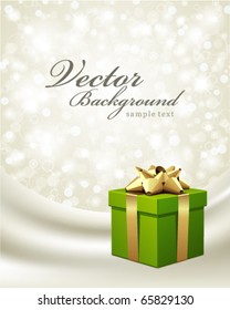 Green gift on silk vector card