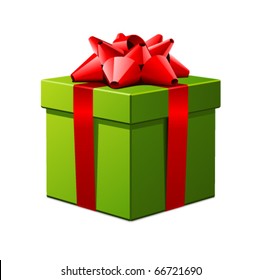 Green gift with red bow vector illustration