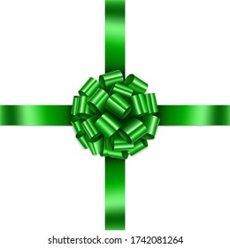 Green Gift Ribbon Bow Cross Vector. Illustration of  Green Greeting Present Ribbon Crossed at the Center on White Background.