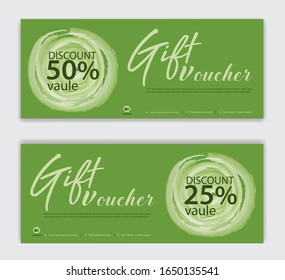 Green Gift Voucher template, Discount voucher vector, Coupon, discount card, Sale banner, headers, web banner, Creative idea, Green background