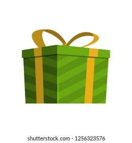 Green gift with yellow ribbon illustration. Present, package, bow. Festive concept. Vector illustration can be used for topics like Christmas, New Year, festivals