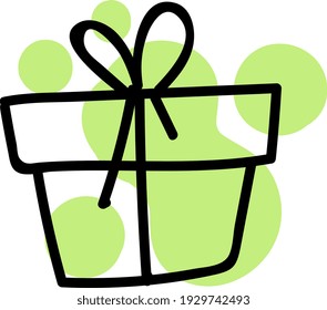Green giftbox with thin bow, illustration, vector on white background.