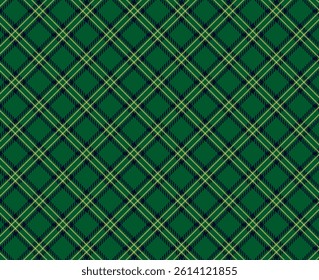 Green Gingham Checkered Pattern. Textile design of textured plaid. Checkered fabric pattern swatch for print, tartan, gift wrap, textiles, checkered background for tablecloth. Stripes crossed