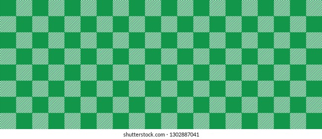 Green gingham, rhombus, buffalo or  lumberjack plaid. Tartan pattern. Vector flanel, memphis style, textile texture. Luxury check or checker dresses. Scottish style. Scot zigzag weaving. Tablecloth.