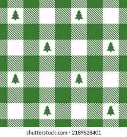 Patrón inquebrantable verde de gingham para Navidad y Año Nuevo. Impresión navideña con árboles de Navidad. Ilustraciones vectoriales para el diseño y empaquetado de tejidos vacacionales de invierno. 
