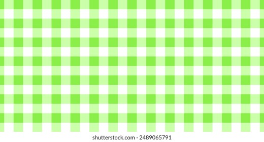 Green gingham or vichy pattern. Easter, spring or summer textile print for tabletop, picnic blanket, basket napkin, shirt or handkerchief. Cotton, linen or flannel design. Vector flat illustration.