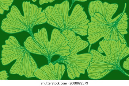 Green Ginkgo biloba leaves pattern background. Vector illustration