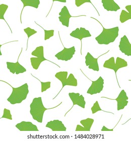 Green ginkgo leaves seamless pattern. Vector illustration