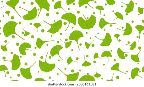 Green ginkgo leaves seamless pattern. Vector botanical illustration floral background wallpaper design endless