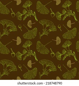 Green Ginkgo Leaves. Seamless vector pattern